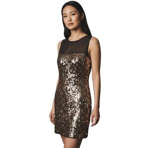 EXPRESS BLACK & GOLD SEQUIN SHIFT DRESS SZ.S EUC.